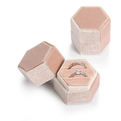 Jeulia Vintage Pink Velvet Hexagonal Couple Ring Box