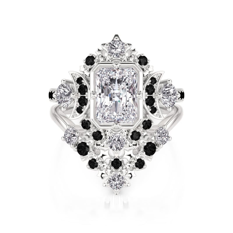 Jeulia Star Moon Radiant Cut Bridal Ring Set Sterling Silver