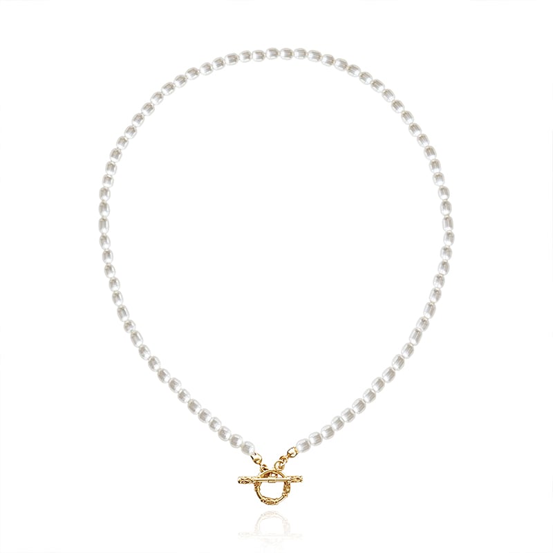 Jeulia Everyday "Andy" Style T-Bar Pendant Pearl Choker Necklace