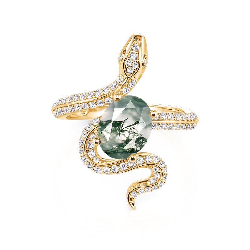 Jeulia Hug Me Gold Snake Cocktail Ring with Oval Moss Agate