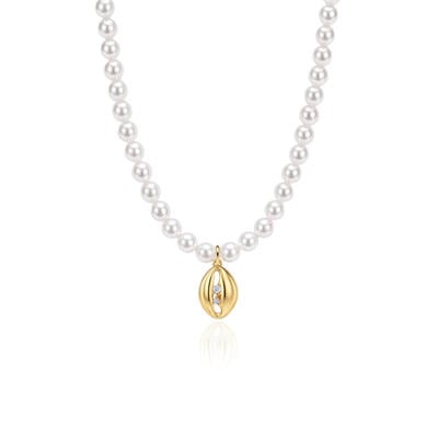 Jeulia Andy Style Gold Shell Pendant Pearl Necklace