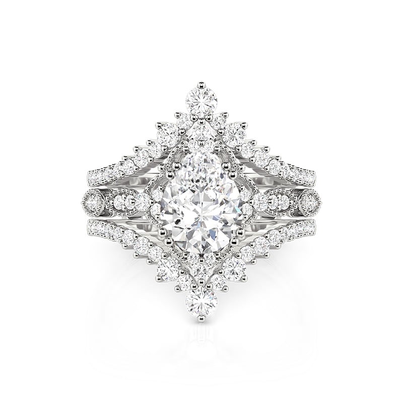 Jeulia Ensemble d'Alliances de Mariage Couronne Halo Poire Milgrain Vintage