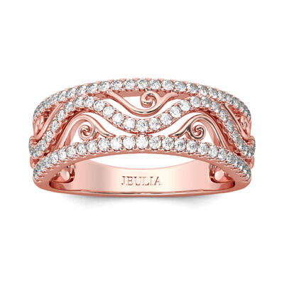 Jeulia Rose Gold Tone Round Cut Sterling Silver Women's Band