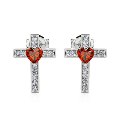 Jeulia "Faith & Love" Heart Design Cross Sterling Silver Earrings