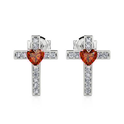 Jeulia "Glaube & Liebe" Herz Design Kreuz Sterling Silber Ohrringe
