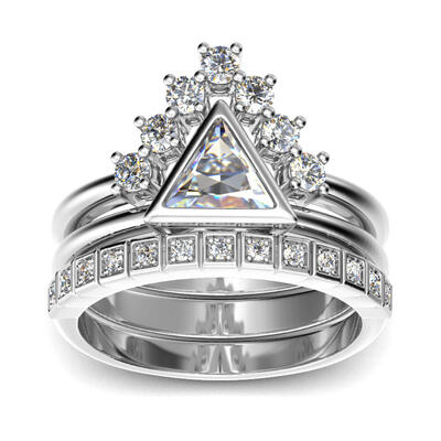 Jeulia Terno De Anillos Apilables De Corte Triángulo En Plata De Ley