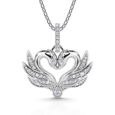 Jeulia "Romantic Whispers" Swan Heart-Shaped Sterling Silver Necklace