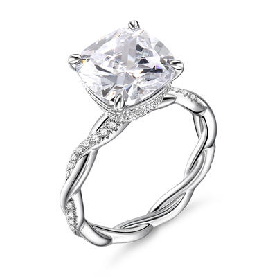 Jeulia Twist Cushion Cut Sterling Silver Ring
