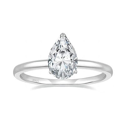 Jeulia Anillo Simple de Plata de Ley con Corte de Pera