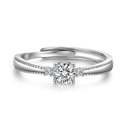 Jeulia Round 3 Stone Engagement Ring Beaded Edge Adjustable