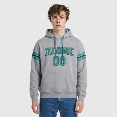 Custom Stitched Gray Football Pullover Sweatshirt Hoodie Cozy Material Personalized Team Logo & Number