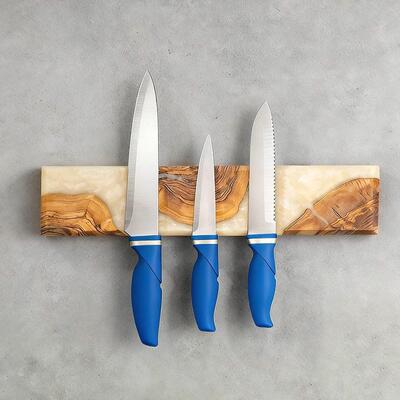 Fashionable White Resin Wooden Magnetic Knife Holder - Reslol Wall-Mounted Housewarming Gift