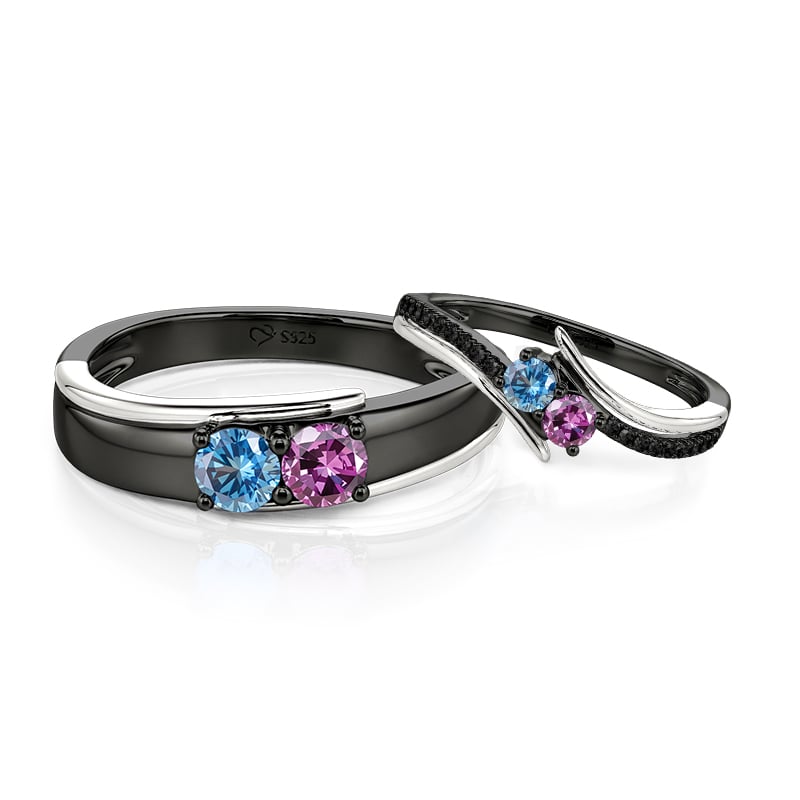 Jeulia Parallel Meet Custom Birthstone Bypass Couple Ring Set