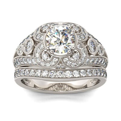 Jeulia Vintage Round Cut Sterling Silver Ring Set