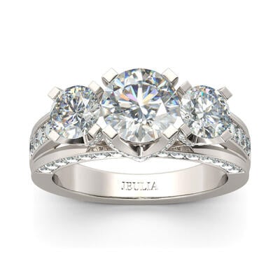 Jeulia Three Side Pave Three Stone Round Cut Sterling Silver Ring