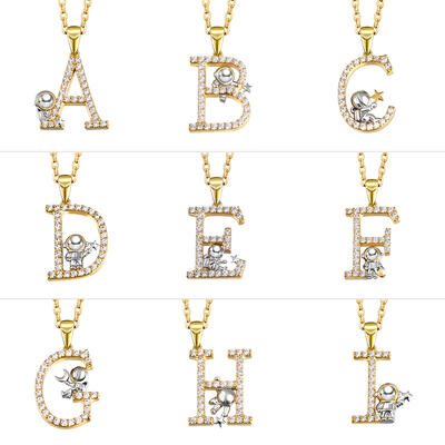 Jeulia "Roaming Space" Personalized Astronaut Sterling Silver Initial Necklace