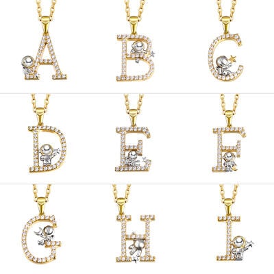 Jeulia "Roaming Space" Personalized Astronaut Sterling Silver Initial Necklace