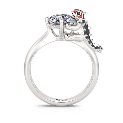 Jeulia Hug Me Anillo de Plata de Ley de Corte Redondo con Dinosaurio