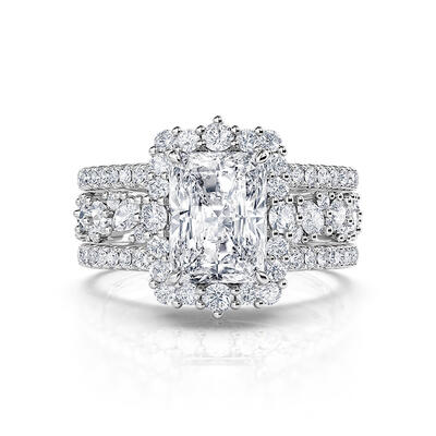 Jeulia Interchangeable Radiant Cut Halo Engagement Ring Set Sterling Silver