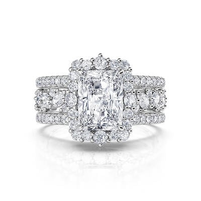 Jeulia Interchangeable Radiant Cut Halo Engagement Ring Set Sterling Silver