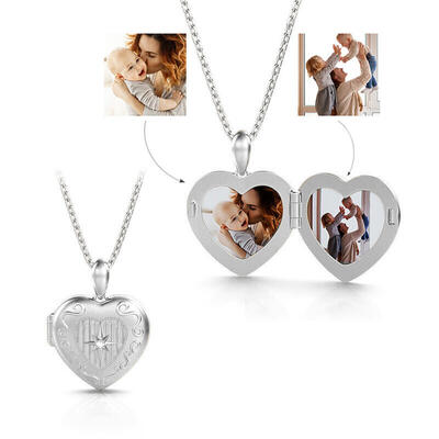 Jeulia Personalized Heart Photo Locket Necklace with Birthstone