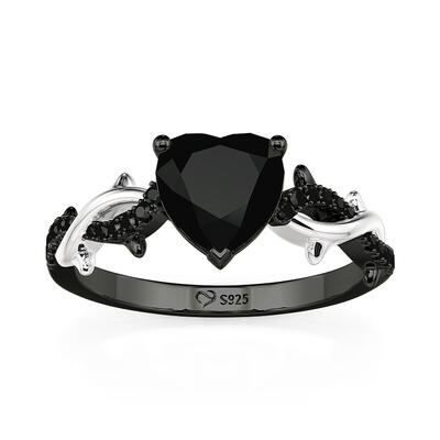 Jeulia Classic Twisted Thorns Black Heart Promise Ring