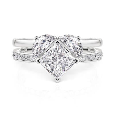 Jeulia Creative Split Heart Ring Set 2PCS Sterling Silver