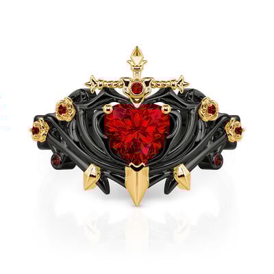 Jeulia Rotes Herz Schwertring mit Schwarzem Dorn