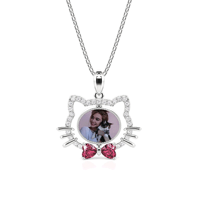 Jeulia Petland Custom Photo Rotatable Moonstone Cat Necklace