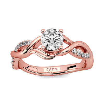 Jeulia Twist Design Round Cut Sterling Silver Ring