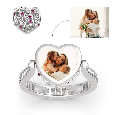 Jeulia "Soulmate" Sterling Silver Personalized Photo Ring (With A Free Chain)