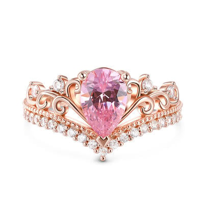 Jeulia Crown Pear Cut Synthetic Morganite Sterling Silver Ring