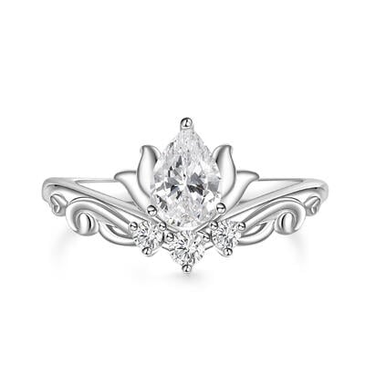 Jeulia Water Lily Pear Cut Engagement Ring Sterling Silver