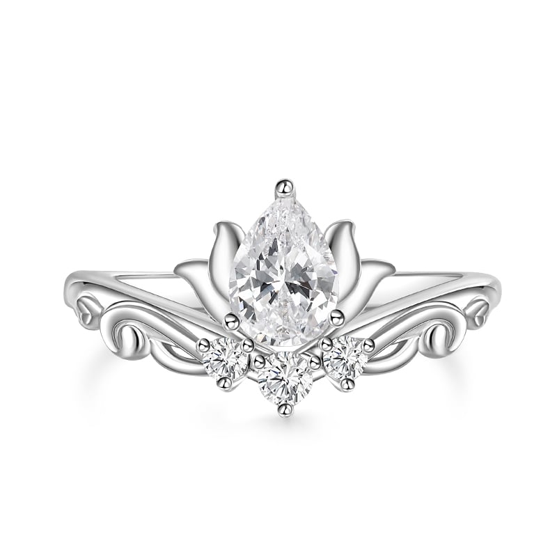 Jeulia Anillo de Compromiso de Corte de Pera Inspirado en Lirio de Agua en Plata Esterlina