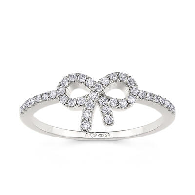 Jeulia Simple Pave Setting Bow Ring Sterling Silver