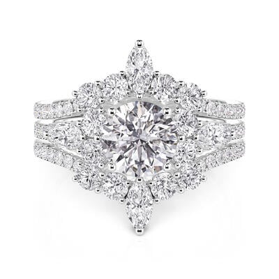 Jeulia ラウンドカット スリーストーン Vシェイプ エンゲージメントリング セット