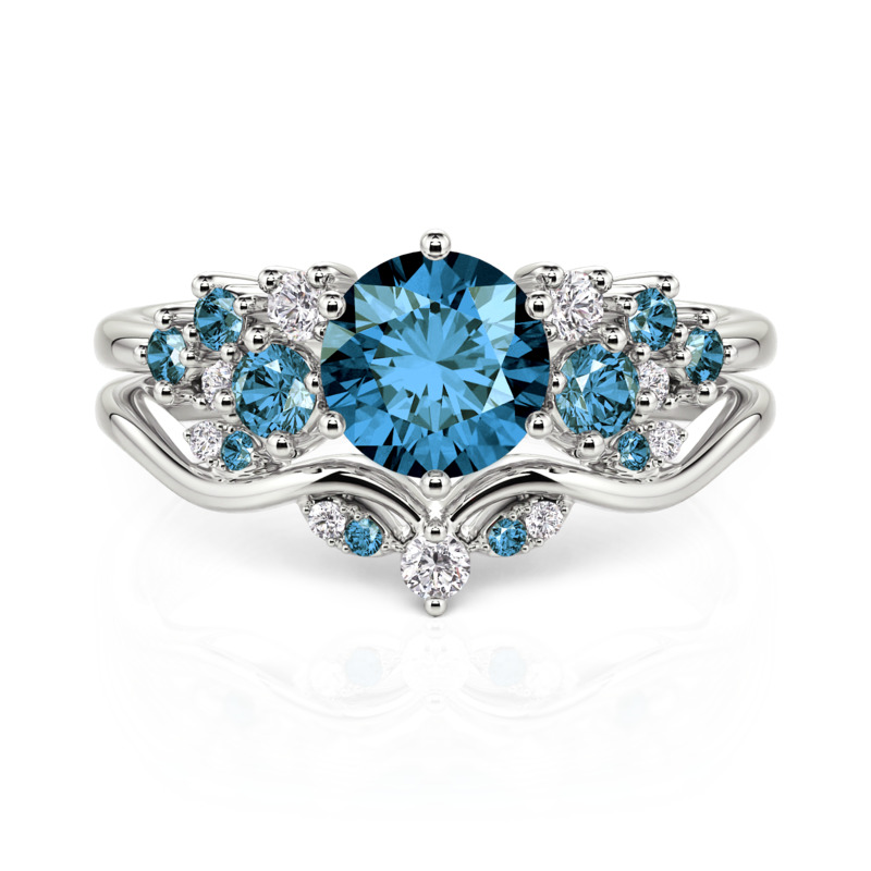 Jeulia “Song of the Spring” Blue Round Bridal Ring Set