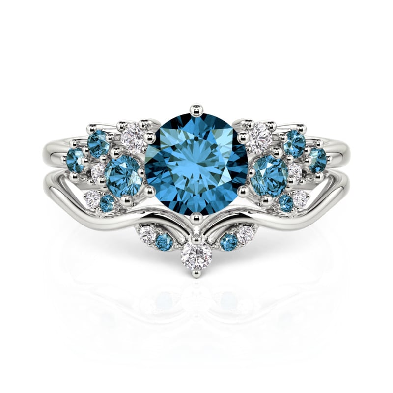 Jeulia “Song of the Spring” Blue Round Bridal Ring Set