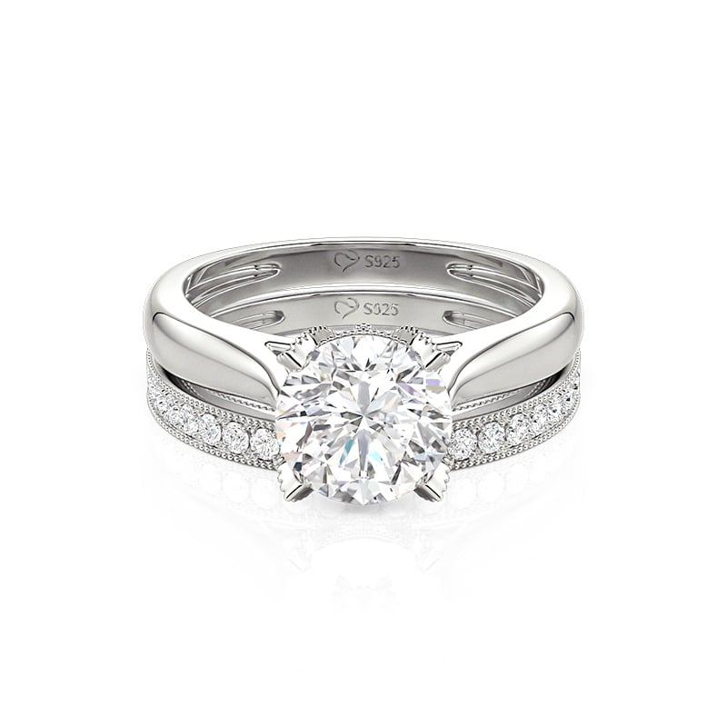 Jeulia Conjunto De Anillos Clásicos De Talla Redonda En Plata De Ley