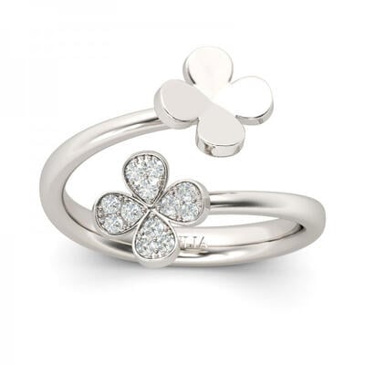 Jeulia Four Leaf Clover Design Sterling Silver Ring