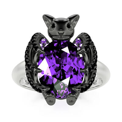 Jeulia "Kiss the Night" Black Bat Oval Cut Sterling Silver Ring
