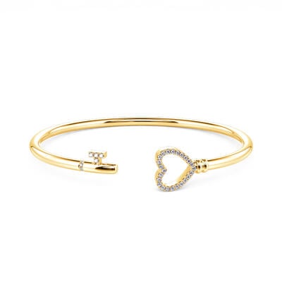 Jeulia "Key to My Heart" Sterling Silver Bangle