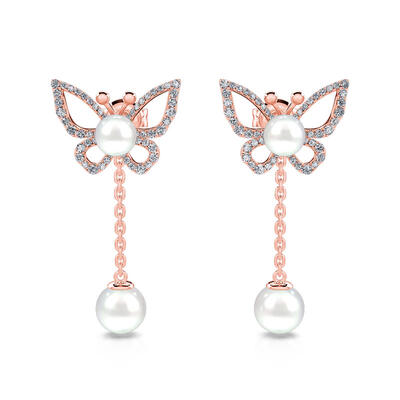 Jeulia Cultured Pearl Butterfly Sterling Silver Earrings
