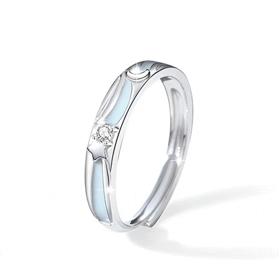 Jeulia Anillo Pareja de Compromiso Romántico de Luna y Estrella para Hombre