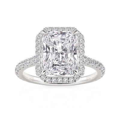 Jeulia Anillo de Compromiso con Halo Flotante Corte Radiante