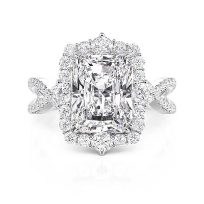 Jeulia Anillo de Compromiso con Halo Radiante Trenzado de Plata Esterlina