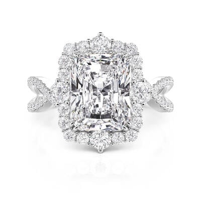 Jeulia Halo Radiant Cut Twist Engagement Ring Sterling Silver