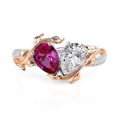 Jeulia Custom Two Birthstone Bypass Ring with Floral Vine