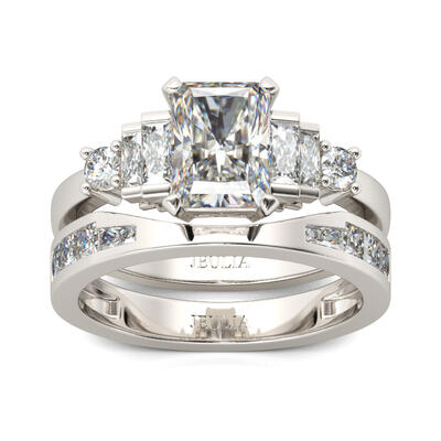 Jeulia Contemporary Design Radiant Cut Sterling Silver Ring Set