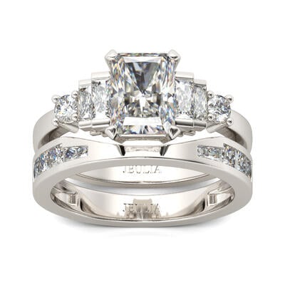 Jeulia Contemporary Design Radiant Cut Sterling Silver Ring Set